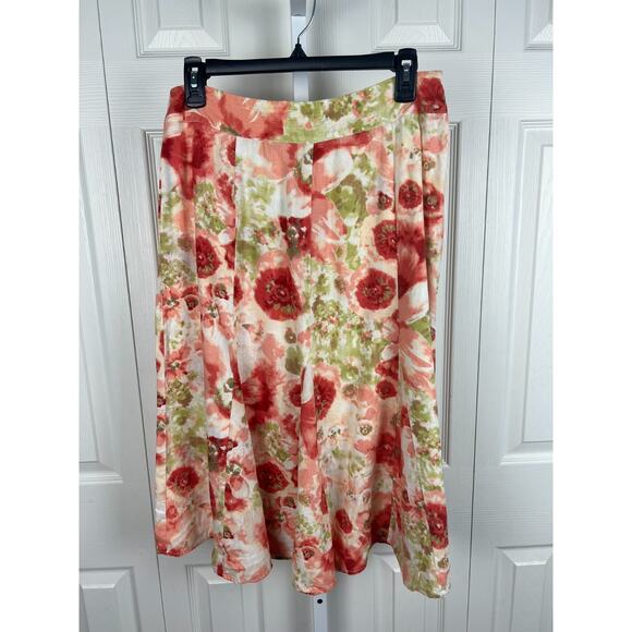 JM Collection Womens 100% Linen Floral Romantic White And Pink Skirt A line Sz 8 - Picture 4 of 5